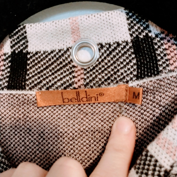 Belldini thick checkered pattern top, turtleneck with cutout details at hem and - Picture 2 of 4